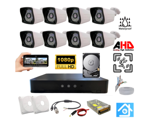 ARNA 2MP 3.6 MM SU GEÇİRMEZ 8 DIŞ KAMERALI HAREKET ALGILAMALI 1 TB HDD DAHİL AHD GÜVENLİK SETİ - ST821