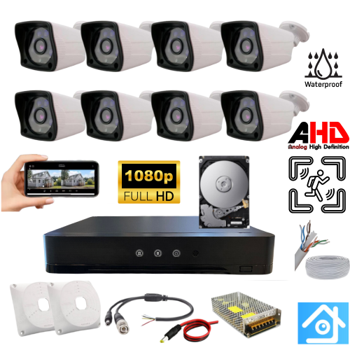 ARNA 2MP 3.6 MM SU GEÇİRMEZ 8 DIŞ KAMERALI HAREKET ALGILAMALI 1 TB HDD DAHİL AHD GÜVENLİK SETİ - ST821