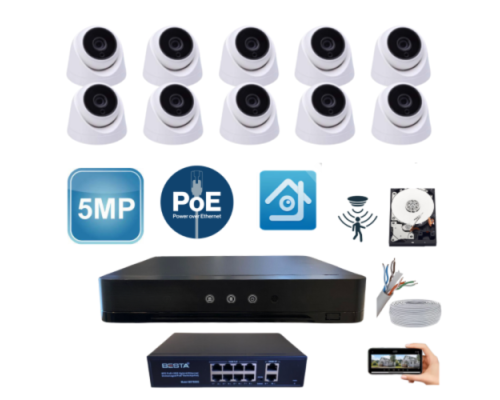 ARNA 10 KAMERALI 1440P 3.6 MM LENS 5 MP 1 TB 7/24 HDD DAHİL DOME GÜVENLİK KAMERASI SETİ - ST51011