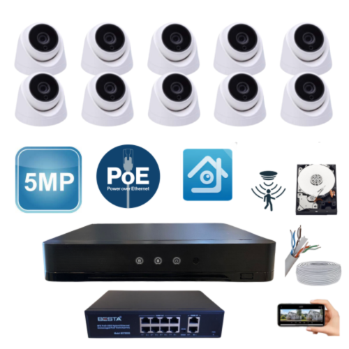 ARNA 10 KAMERALI 1440P 3.6 MM LENS 5 MP 1 TB 7/24 HDD DAHİL DOME GÜVENLİK KAMERASI SETİ - ST51011
