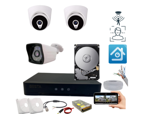 ARNA 1 DIŞ 2 İÇ KAMERALI H.265 HAREKET ALGILAMA ÖZELLİKLİ 320 GB HDD DAHİL 3'LÜ KAMERA SİSTEMİ - ST212320