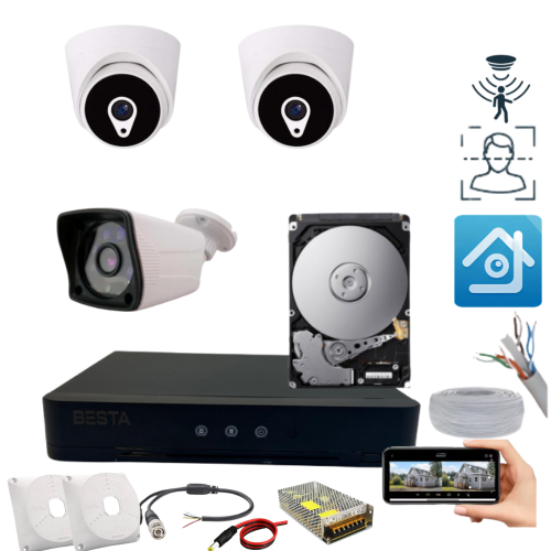 ARNA 1 DIŞ 2 İÇ KAMERALI H.265 HAREKET ALGILAMA ÖZELLİKLİ 1 TB HDD DAHİL 3'LÜ KAMERA SİSTEMİ - ST2121F