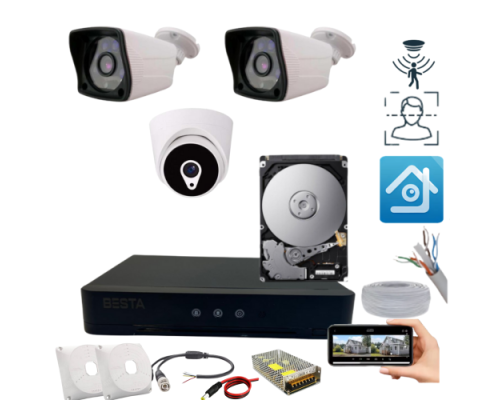 ARNA 2 DIŞ 1 İÇ KAMERALI H.265 HAREKET ALGILAMA ÖZELLİKLİ 250 GD HDD DAHİL 3'LÜ KAMERA SİSTEMİ - ST23250F