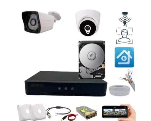 ARNA 2 MP 1 DIŞ 1 İÇ KAMERALI H.265 HAREKET ALGILAMA ÖZELLİKLİ 250 GB HDD DAHİL KAMERA SİSTEMİ - ST211250L