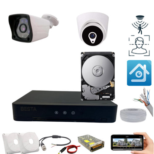 ARNA 2 MP 1 DIŞ 1 İÇ KAMERALI H.265 HAREKET ALGILAMA ÖZELLİKLİ 500 GB HDD DAHİL KAMERA SİSTEMİ - ST211500L