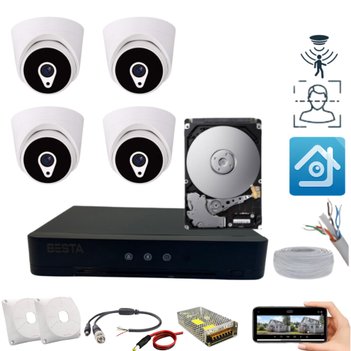 ARNA 4 İÇ KAMERALI 2 MP HAREKET ALGILAMA ÖZELLİKLİ GÜVENLİK KAMERA SETİ 250 GB HDD DAHİL - ST24250E