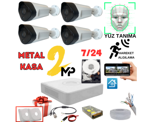 ARNA 4 KAMERALI METAL KASA 2 MP 3.6 MM GENİŞ AÇI 250 GB HDD DAHİL GÜVENLİK KAMERASI SETİ ST-42250MT