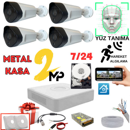 ARNA 4 KAMERALI METAL KASA 2 MP 3.6 MM GENİŞ AÇI 250 GB HDD DAHİL GÜVENLİK KAMERASI SETİ ST-42250MT
