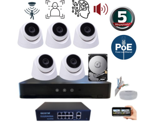 ARNA 5 MP YAPAY ZEKA 5 KAMERALI FULL SET İÇ MEKAN GÜVENLİK SİSTEMİ - ST55250