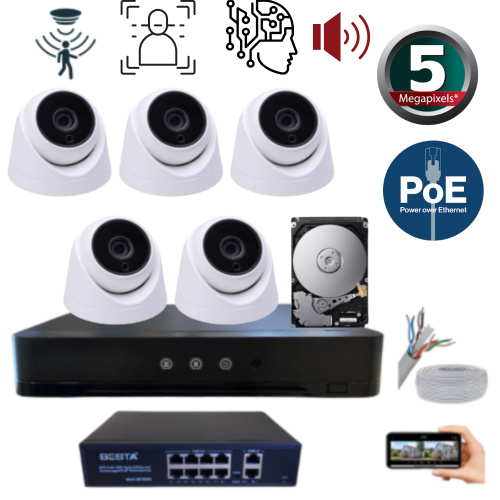 ARNA 5 MP YAPAY ZEKA 5 KAMERALI FULL SET İÇ MEKAN GÜVENLİK SİSTEMİ - ST55250