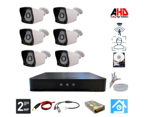 ARNA 6 DIŞ KAMERALI 2 MP 1080P 3.6 MM GENİŞ AÇILI 500 GB HARDDİSK DAHİL AHD GÜVENLİK KAMERA SETİ - ST-26500