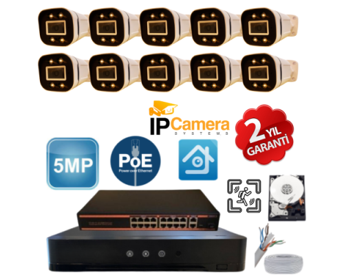 ARNA 10 KAMERALI GECE RENKLİ SESLİ IŞIKLI 1 TB HDD DAHİL IP KAMERA SİSTEMİ - ST5101W