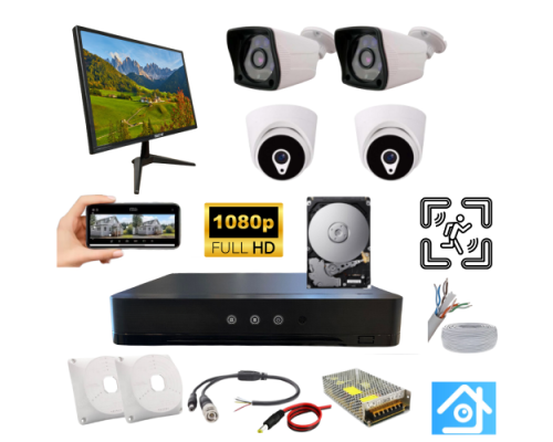 ARNA 2 DIŞ 2 İÇ KAMERALI MONİTÖR VE 320 GB HDD DAHİL AHD GÜVENLİK KAMERASI SETİ-ST42320MT