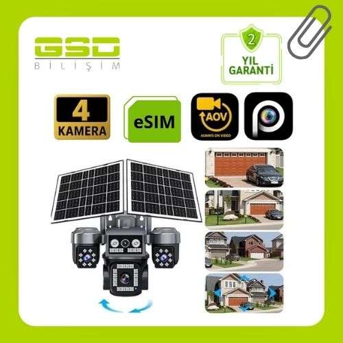 4G ÇİFT SOLAR AOV E-SİM ÖZELLİKLİ 4 KAMERALI KABLOSUZ GÜNEŞ PANELLİ GÜVENLİK KAMERASI BS-204GS