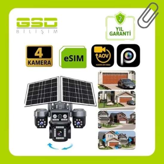 4G ÇİFT SOLAR AOV E-SİM ÖZELLİKLİ 4 KAMERALI KABLOSUZ GÜNEŞ PANELLİ GÜVENLİK KAMERASI BS-204GS