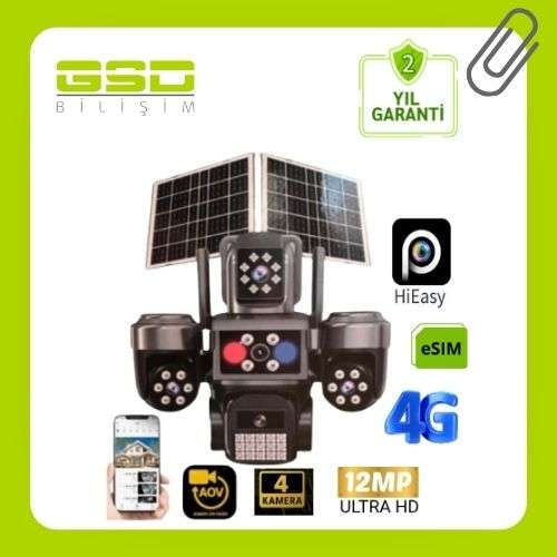 4G ÇİFT SOLAR AOV E-SİM ÖZELLİKLİ POLİS ÇAKARLI 4 KAMERALI KABLOSUZ GÜVENLİK KAMERASI BS-220GS